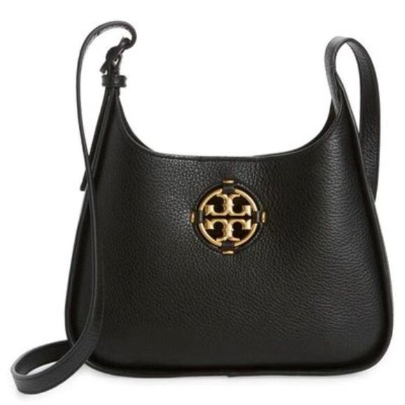 Tory Burch Miller Small Hobo Bag Leather Black Gold Shoulder Handbag Purse NEW - Picture 5 of 8